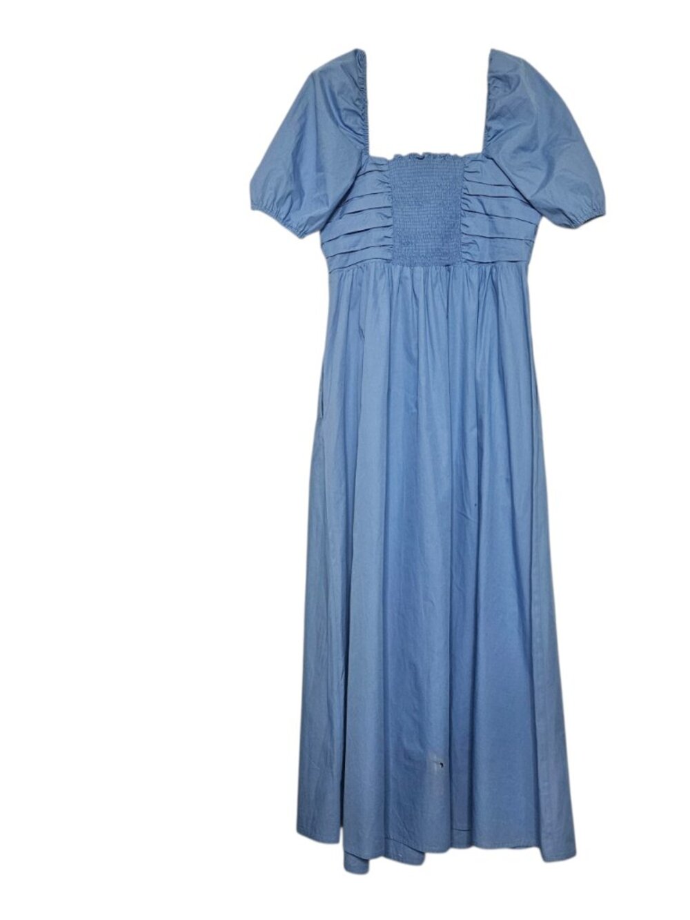 New Boden Ruched Bodice Midi Dress Blue Sundress Women's 12 Pockets Cotton READ! - Picture 4 of 16
